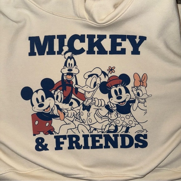 DISNEY MICKEY & FRIENDS CROPPED HOODIE XL CREAM NWOT  DISNEYLAND JUNIORS - Picture 4 of 6